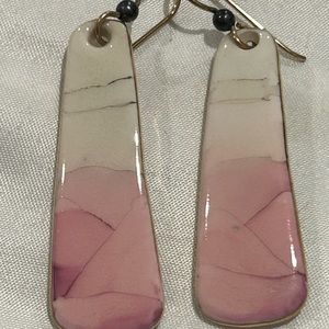 Pink Triple Tone- Hand made Ceramic Dangle 22k gold / platinum Earring🌸